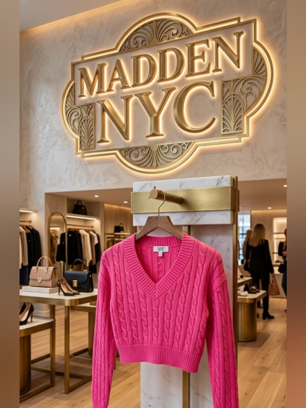 Madden NYC Hot Pink Cable Knit Cropped Sweater Size Medium - NWOT
